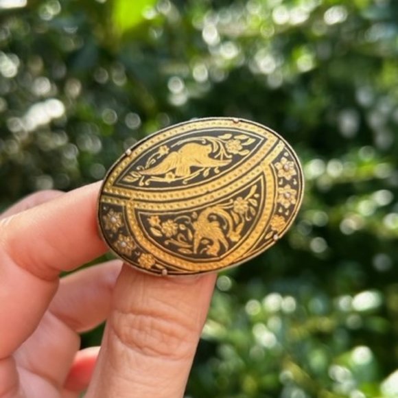 VTG Damascene Spanish Oval BROOCH - Picture 1 of 8